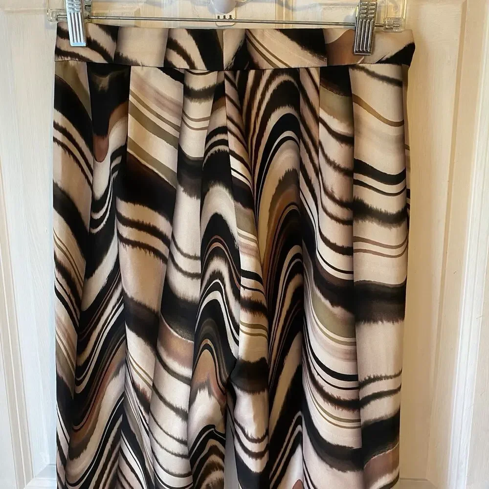 Zara Brown Abstract Print Wide Leg Trouser Dress Pants Women XS Boho Retro Looks